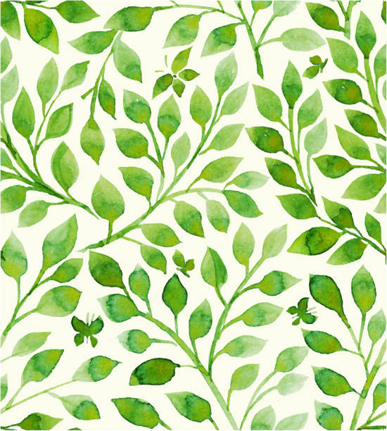 blumenmuster - green watercolor painting leaf watercolour paints stock-grafiken, -clipart, -cartoons und -symbole