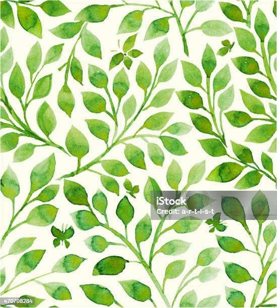 Floral Pattern Filled With Green Leaves Stock Illustration - Download Image Now - Leaf, Watercolor Painting, Pattern