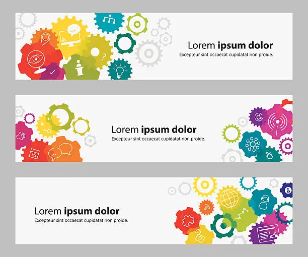 Vector illustration of Banners With Vibrant Gears And Webinar Related Icons