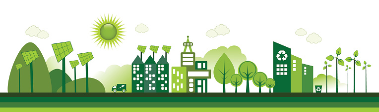 Cartoon Of Green City With Renewable Energy Stock Illustration - Download  Image Now - Sustainable Resources, Community, Housing Development - iStock