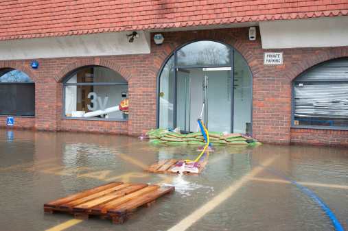 Windsor, UK - 11 February 2014: One of many local businesses flooded by the River Thames after weeks of heavy rain near Windsor, UK