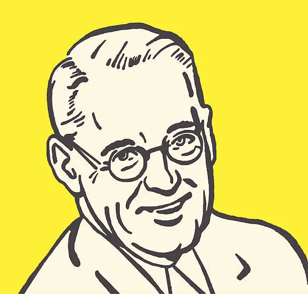 Vector illustration of Icon of older man wearing glasses with yellow background