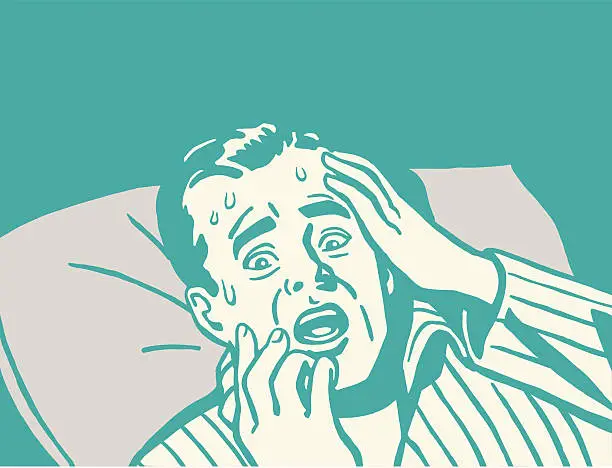 Vector illustration of Frightened Man in Bed