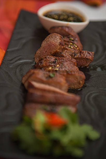 organic fresh ripe roasted beef meat with sauce
