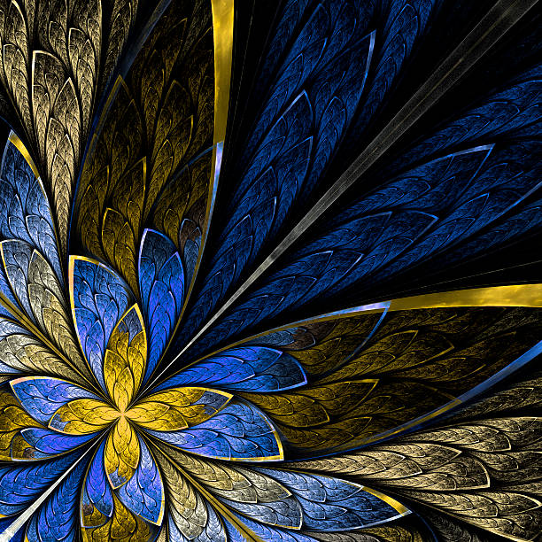 istock Fractal flower or butterfly in stained-glass window style on black 470718094