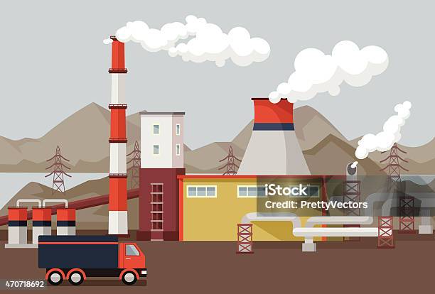 Vector Flat Factory Illustration Stock Illustration - Download Image Now - 2015, Architecture, Car