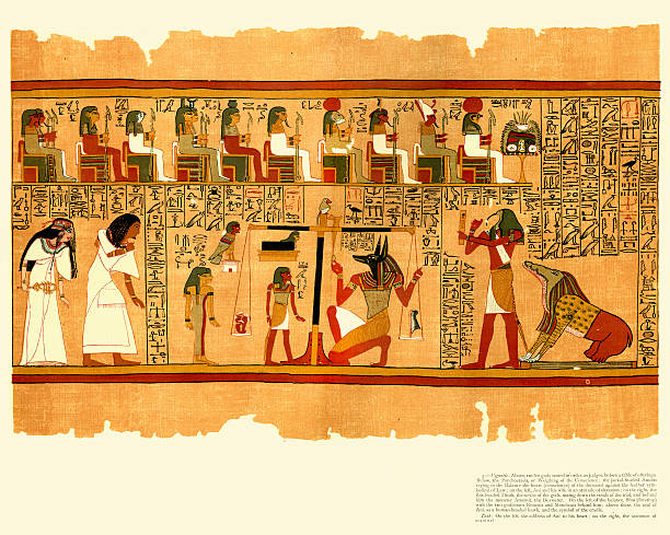 ilustraciones, imágenes clip art, dibujos animados e iconos de stock de egipcio antiguo papiro de ani-el libro de los muertos - egyptian hieroglyphs