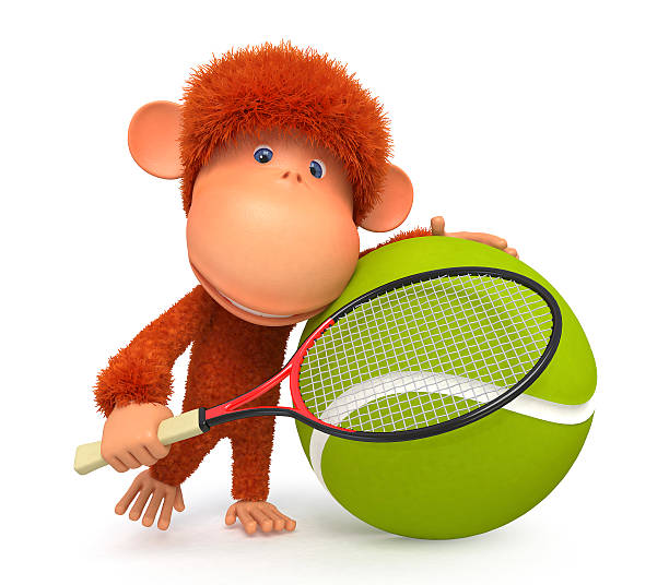 маленькая обезьяна играет в теннис - primacy стоковые фото и изображения