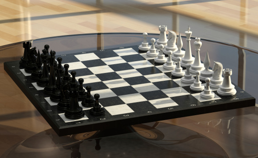3d illustration of chess on a glass table
