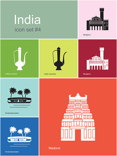 ilustraciones, imágenes clip art, dibujos animados e iconos de stock de iconos de la india - madurai kerala india tamil nadu