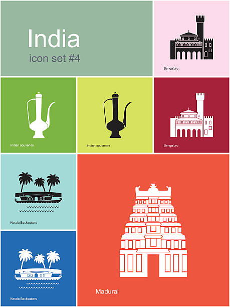 Icons of India Landmarks of India. Set of color icons in Metro style. Editable vector illustration. angkor wat stock illustrations