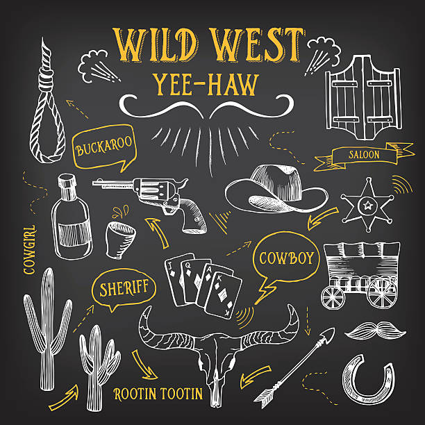 illustrations, cliparts, dessins animés et icônes de icônes de l'ouest sauvage. - wild west horseshoe retro revival old fashioned