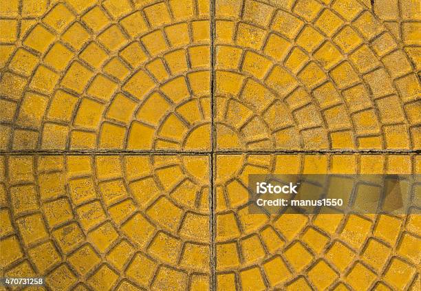 Circular Yellow Brick Paving Pattern Stock Photo - Download Image Now - 2015, Abstract, Architecture