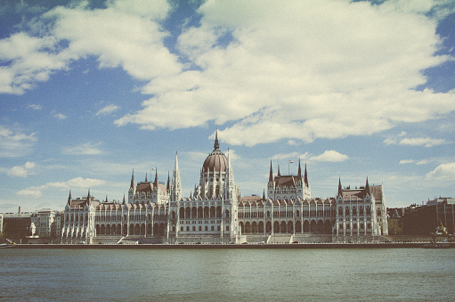 Shot of the iconic Hungarian Parliament Building with a vintage filter applied.