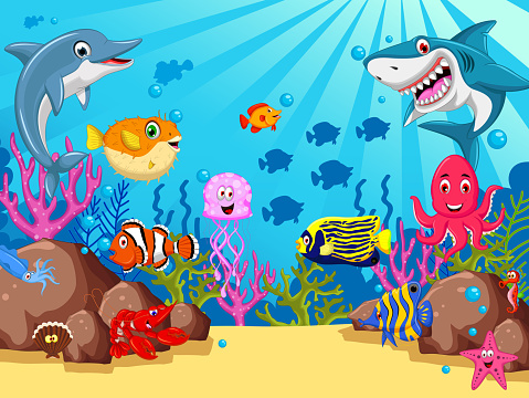 vector illustration of Set of sea animals cartoon