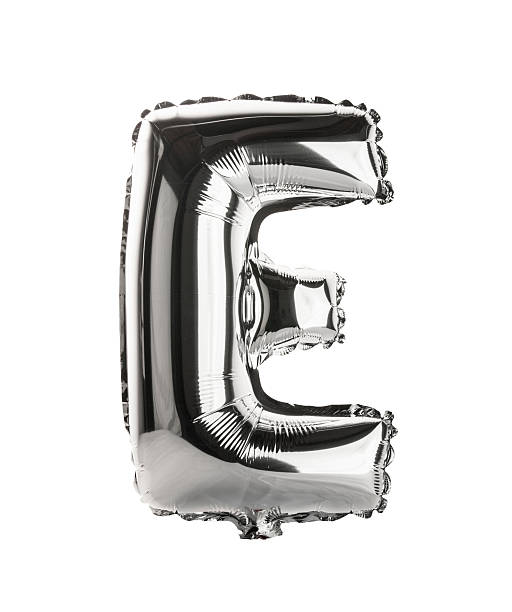 istock Chrome balloon font part of full set upper case , E 470739488