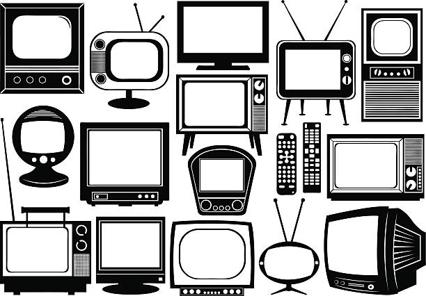 ilustrações de stock, clip art, desenhos animados e ícones de conjunto de tv - remote television movie box