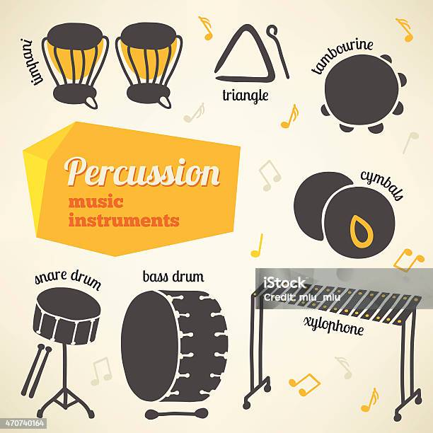 Vector Collection Of Percussion Music Instruments Stock Illustration - Download Image Now - Snare Drum, Cymbal, 2015