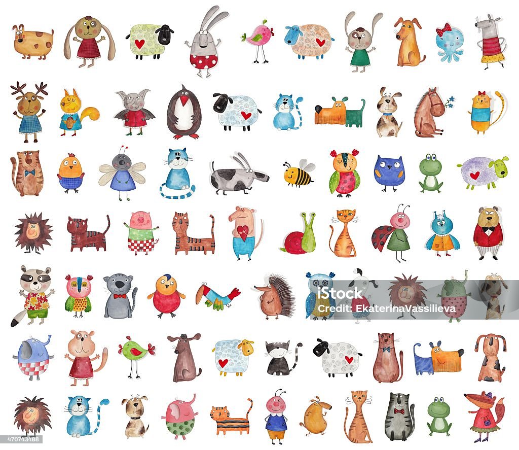 Mega Collection Of Cartoon Characters Over White Stock Illustration -  Download Image Now - Watercolor Painting, Watercolor Paints, Mouse - Animal  - iStock