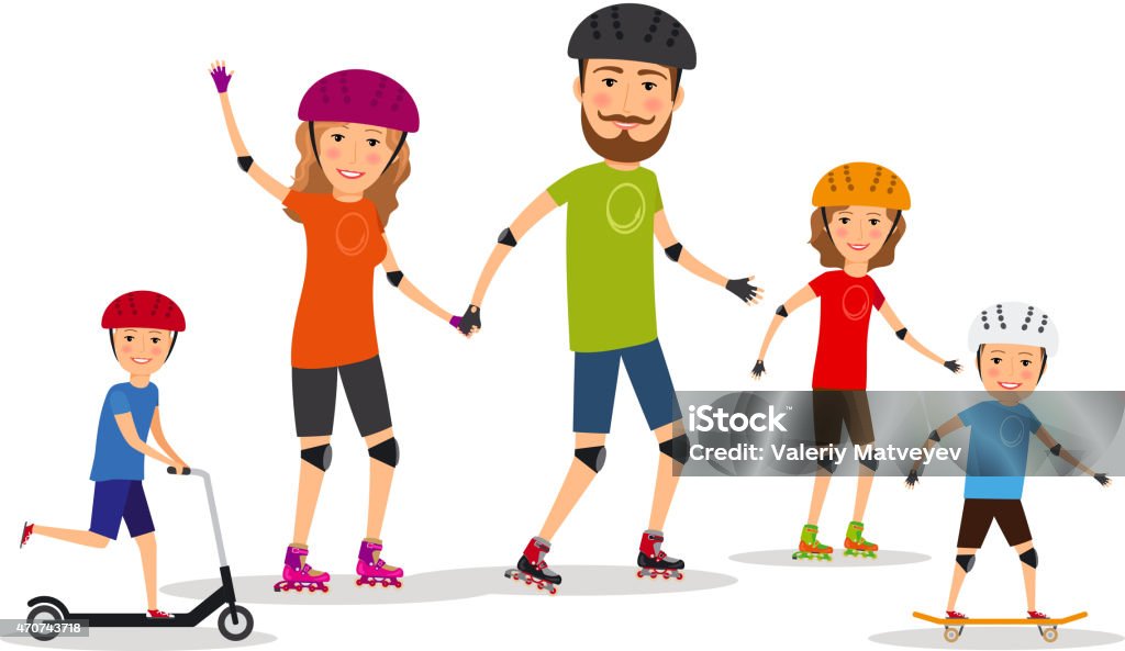 Sports family. Mom, dad and kids roller skate Sports family. Mom, dad and kids roller skate. Lifestyle healthy, vector illustration 2015 stock vector