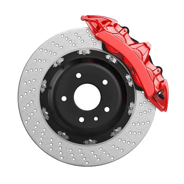 Photo of Automobile brake disk with red caliper