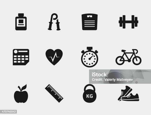 Fitness Icons Set Stock Illustration - Download Image Now - 2015, Activity, Athlete