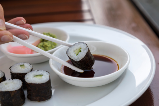 Hoso Maki Sushi Vegetarian with wasabi and ginger