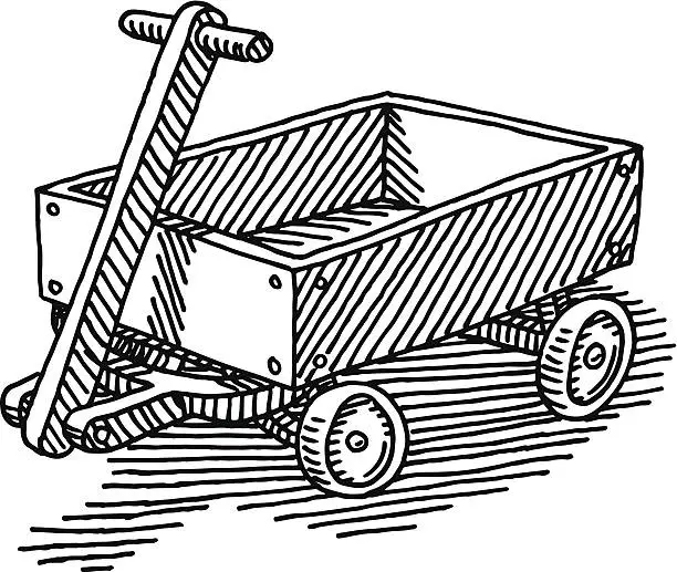 Vector illustration of Child's Toy Wagon Drawing
