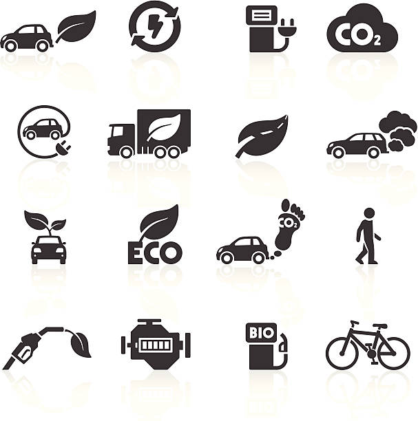 cars and the environment icons - karbondioksit stock illustrations