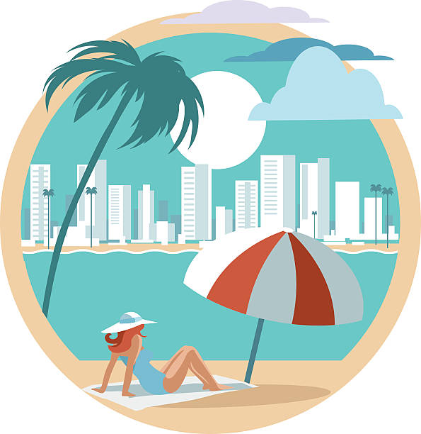 Illustration of a woman in Miami Beach Vector Miami Beach miami beach stock illustrations