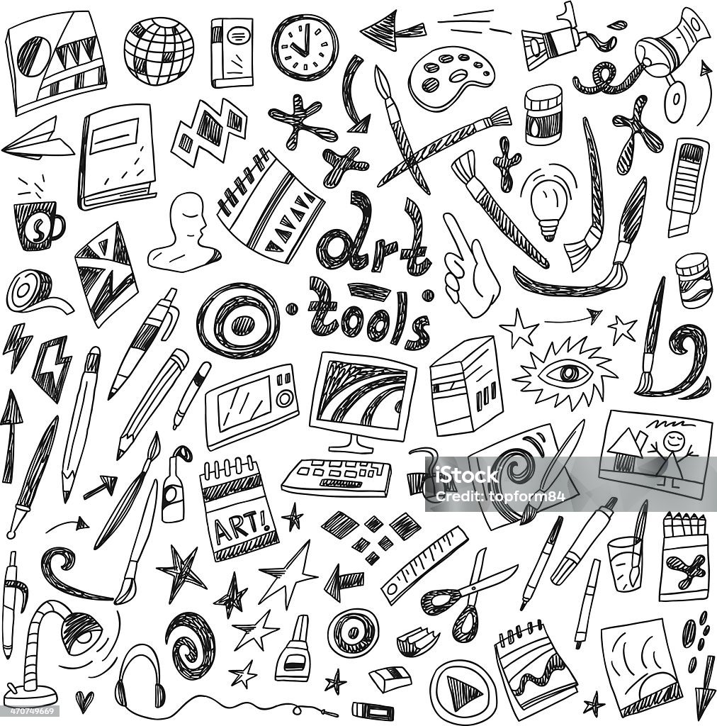 art tools - doodles set art tools - set vector icons in sketch style Doodle stock vector