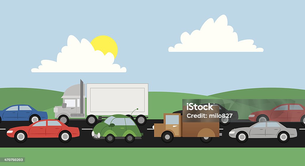 Traffic Road Cars and trucks in traffic on a road Traffic Jam stock vector