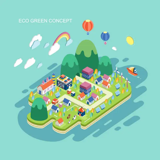 Vector illustration of flat 3d isometric eco green concept illustration