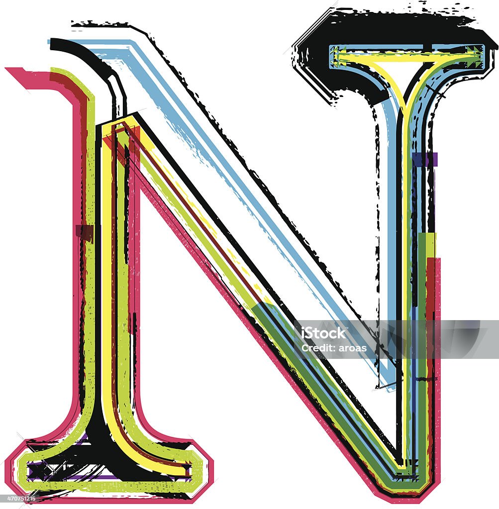 Красочные гранж Буква N - Векторная графика Абстрактный роялти-фри