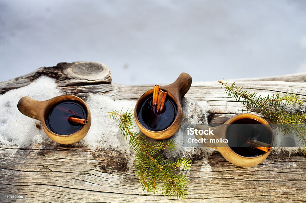 Mulled wine Mulled wine served from kuksa ,specially made wooden cup 2015 Stock Photo