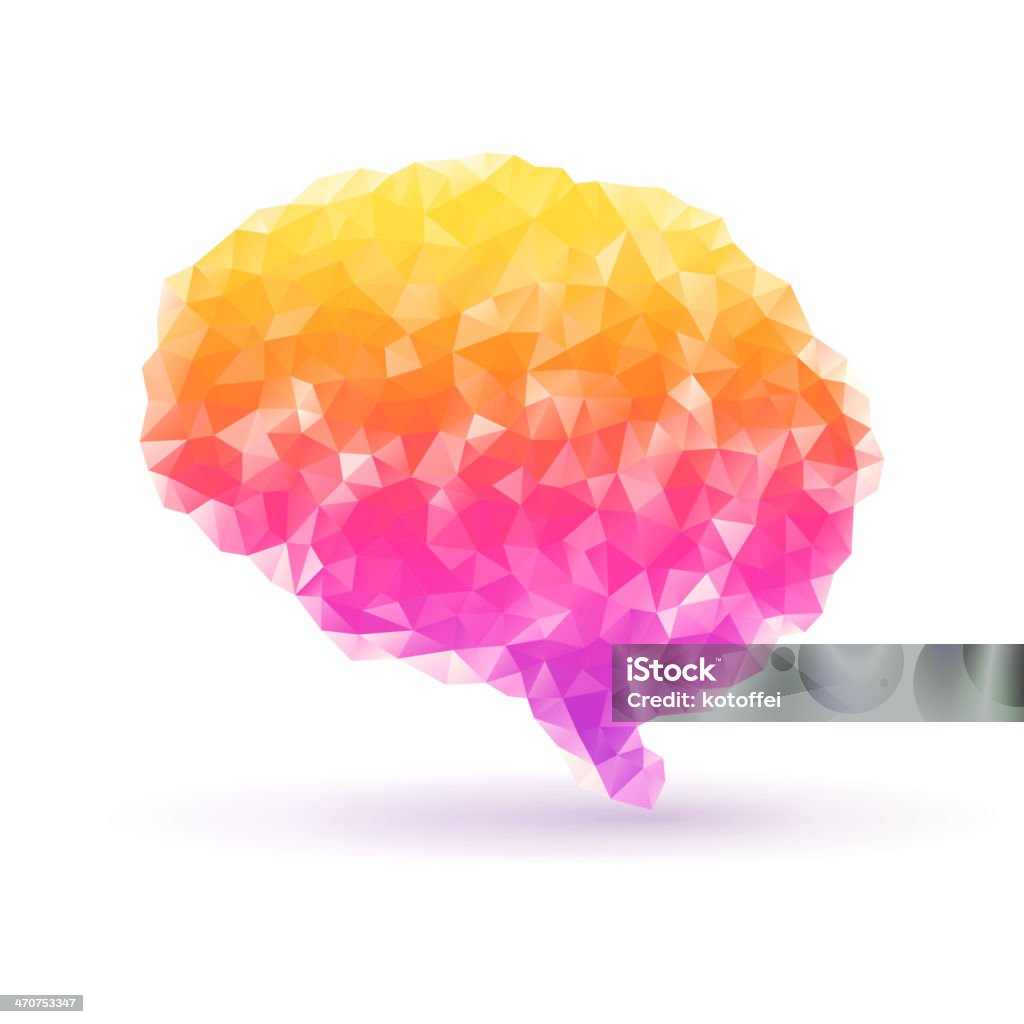 Polygon human brain on white background with shadow. Vector illustration. Abstract polygonal shape. Low-poly colorful style. Creative geometric concept. Science symbol. Backgrounds stock vector