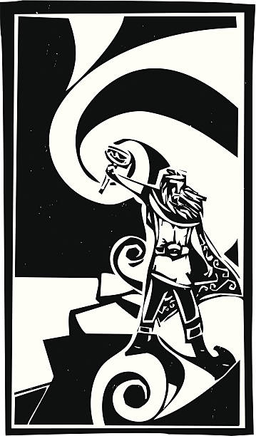 ilustrações, clipart, desenhos animados e ícones de nórdicos deus thor - thunderstorm hammer scandinavian culture god