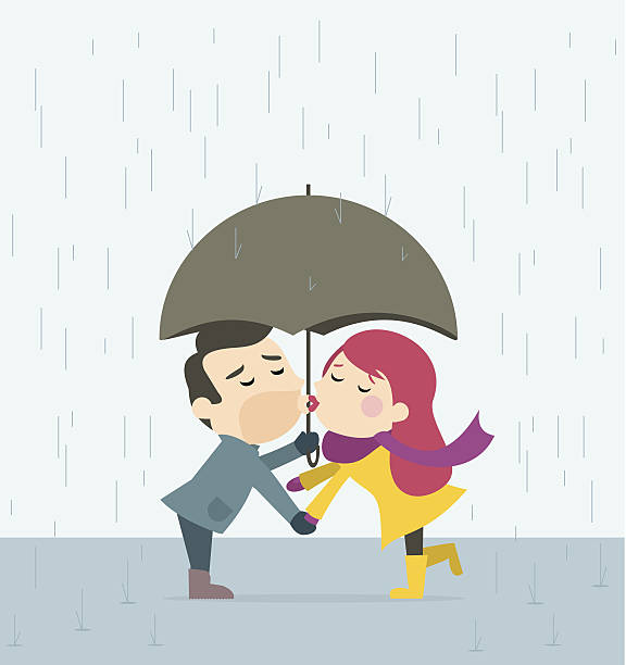 Couple In The Rain Stock Illustration - Download Image Now - Kissing, Men,  Women - iStock