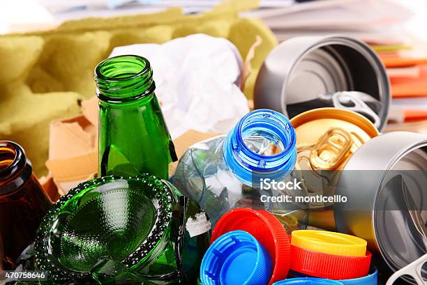 Recyclable Garbage Consisting Of Glass Plastic Metal And Paper Stock Photo - Download Image Now