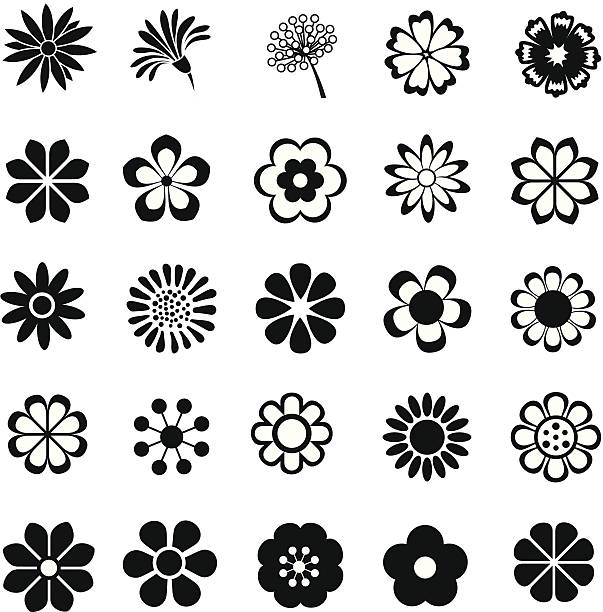 flower vector set flower vector set, flowers icon single flower flower black blossom stock illustrations