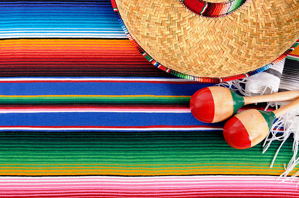 istock Mexican background with traditional blanket and sombrero 470759496