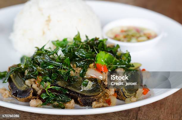 Fried Century Egg With Crispy Holy Basil Stock Photo - Download Image Now - Egg - Food, Millennium, 2015