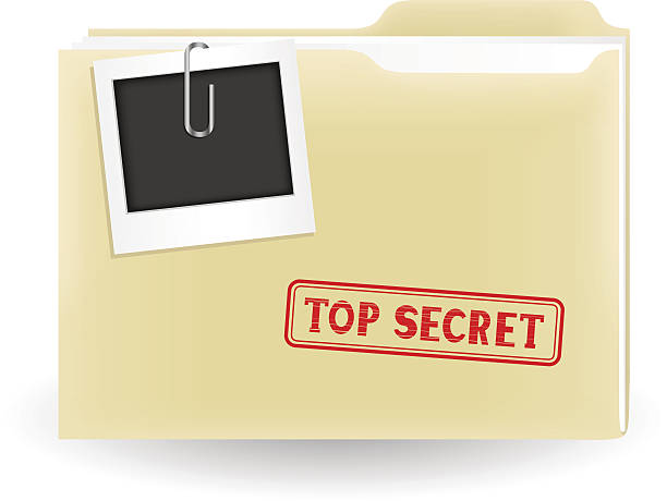 secret file The secret files, closed yellow folder with stamp and photo on the white background top secret illustrations stock illustrations