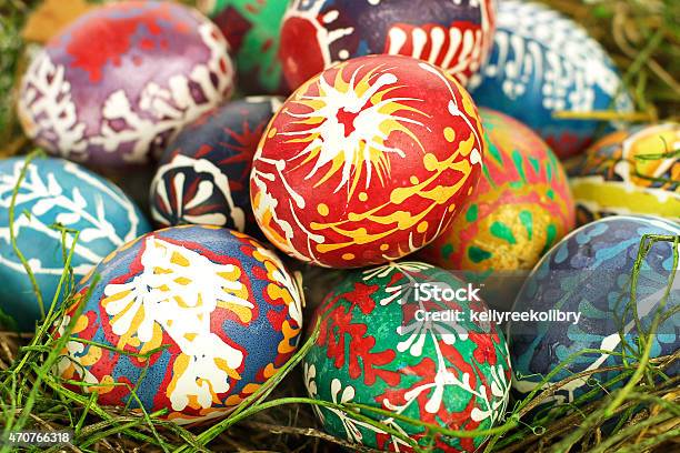 Painted Easter Eggs Closeup Stock Photo - Download Image Now - 2015, Animal Markings, Animal Nest