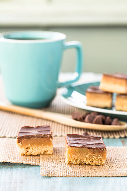 istock Chocolate And Caramel Millionaire Bar Cookies With Coffee Cup Ve 470767160