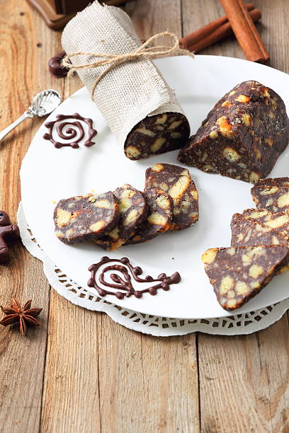 istock chocolate sausage with decorations 470767184