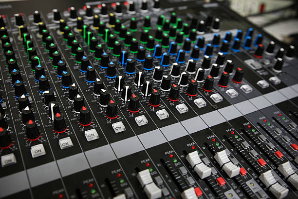 istock Hand on a Mixing Desk Fader in Television Gallery 470768448