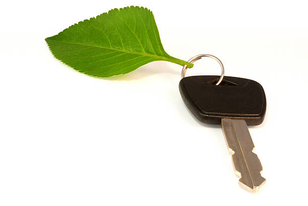 istock Leaf on key ring of eco friendly car 470769694