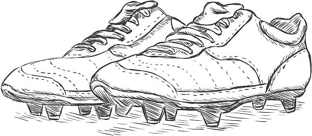 illustrazioni stock, clip art, cartoni animati e icone di tendenza di illustrazione di schizzo vettoriale-scarpe da calcio - scarpe chiodate