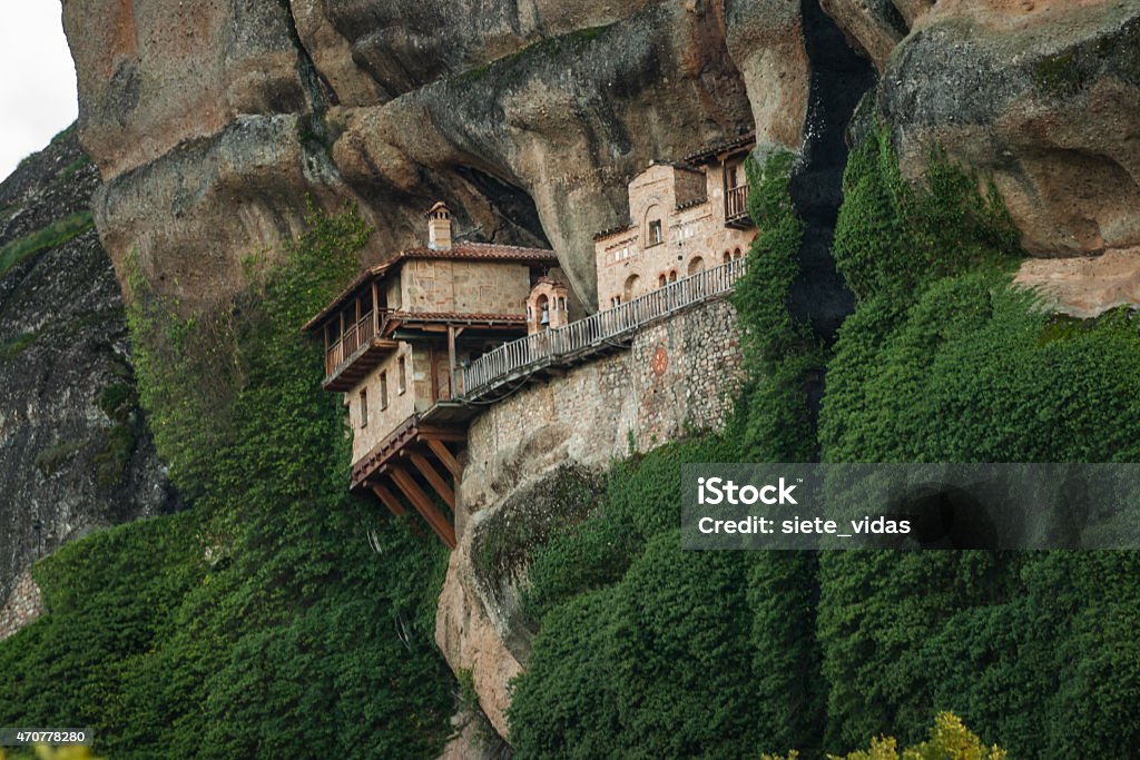 View of the mountains and monastery of Hipapandi at Meteora, Scenic view of the mountains and monastery of Hipapandi at Meteora, Greece 2015 Stock Photo